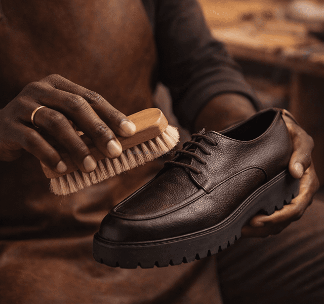 Craftsman brushing a leather shoe